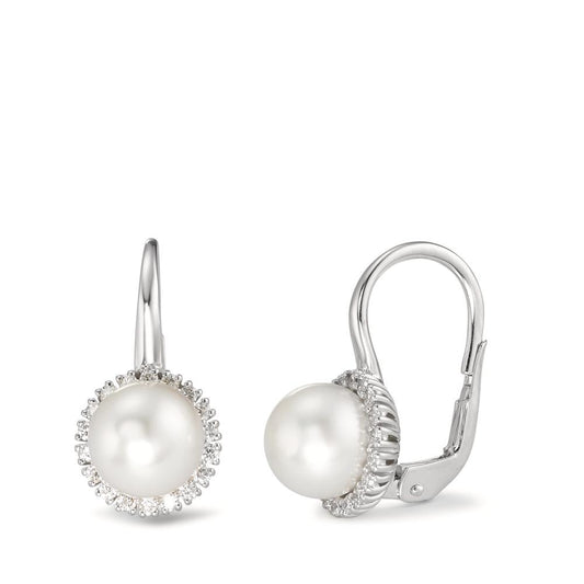 Drop Earrings 18k White Gold Diamond 0.36 ct, w-si Freshwater pearl White, 8 mm