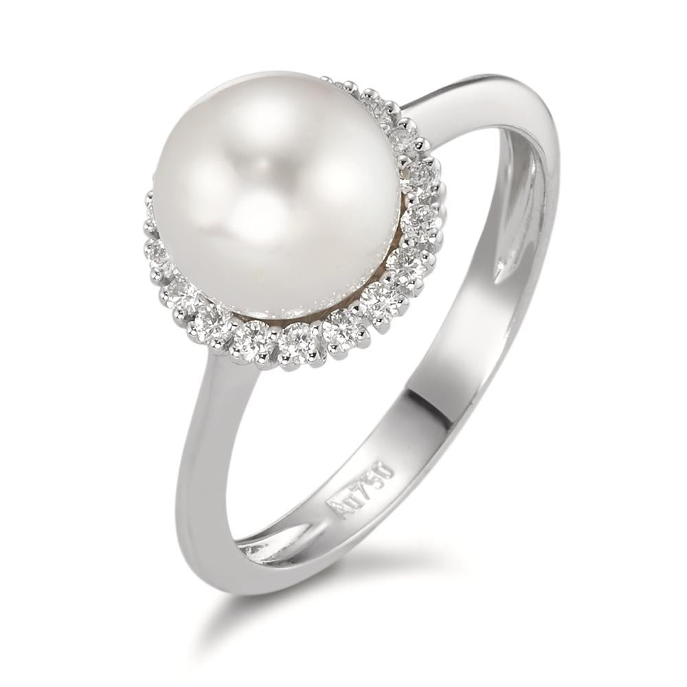 Ring 18k White Gold Diamond 0.18 ct, w-si Freshwater pearl White, 8 mm