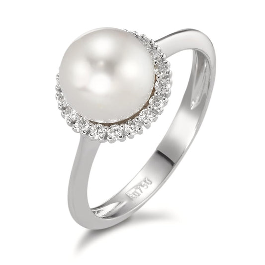 Ring 18k White Gold Diamond 0.18 ct, w-si Freshwater pearl White, 8 mm