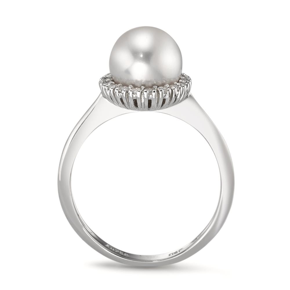 Ring 18k White Gold Diamond 0.18 ct, w-si Freshwater pearl White, 8 mm