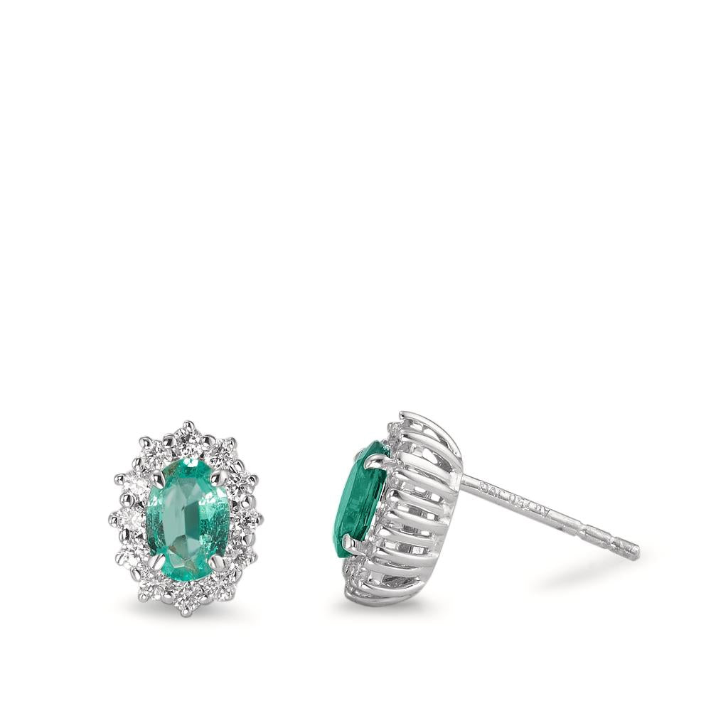 Stud earrings 18k White Gold Emerald 0.80 ct, 2 Stones, Diamond 0.36 ct, w-si