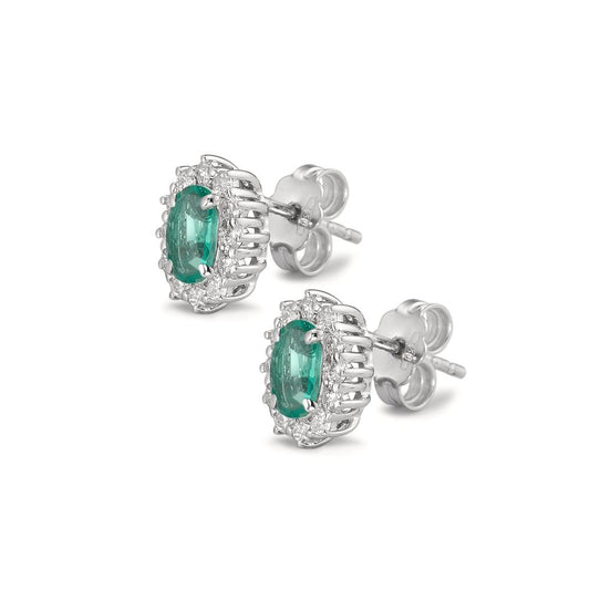 Stud earrings 18k White Gold Emerald 0.80 ct, 2 Stones, Diamond 0.36 ct, w-si