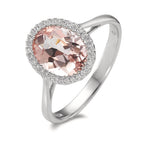 Ring 18k White Gold Morganite 1.45 ct, Diamond 0.09 ct, 32 Stones, brilliant, w-si