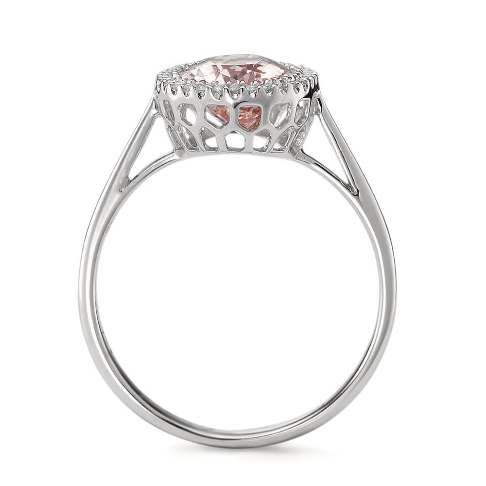 Ring 18k White Gold Morganite 1.45 ct, Diamond 0.09 ct, 32 Stones, brilliant, w-si