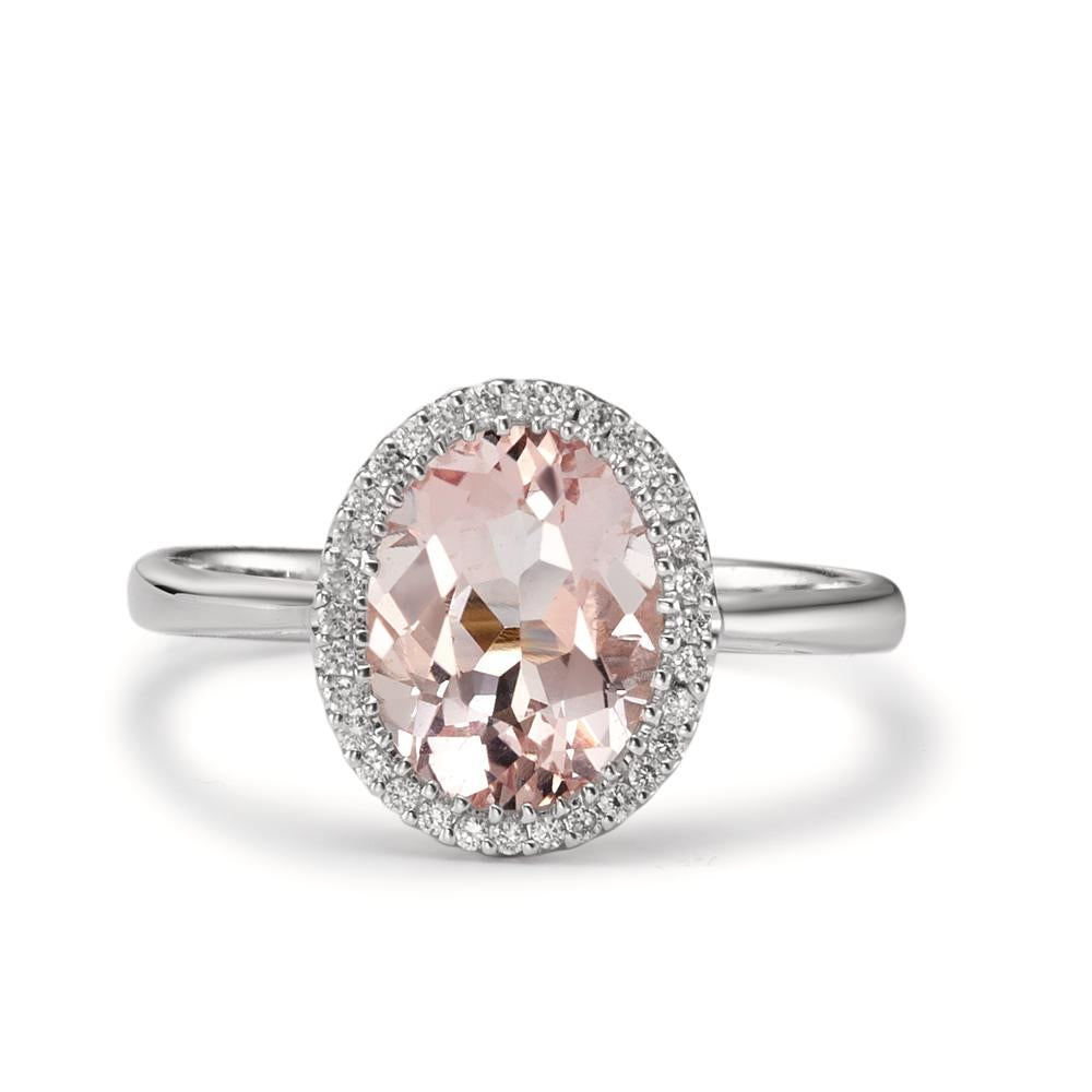 Ring 18k White Gold Morganite 1.45 ct, Diamond 0.09 ct, 32 Stones, brilliant, w-si