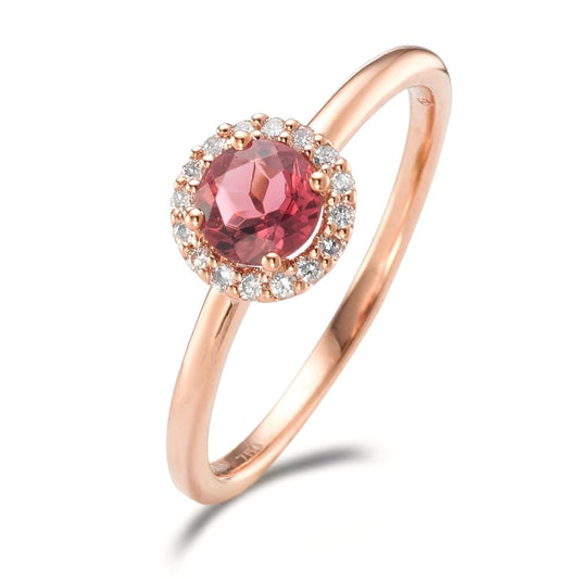 Ring 18k Red Gold Tourmaline, Diamond 0.11 ct, 16 Stones, brilliant, w-si