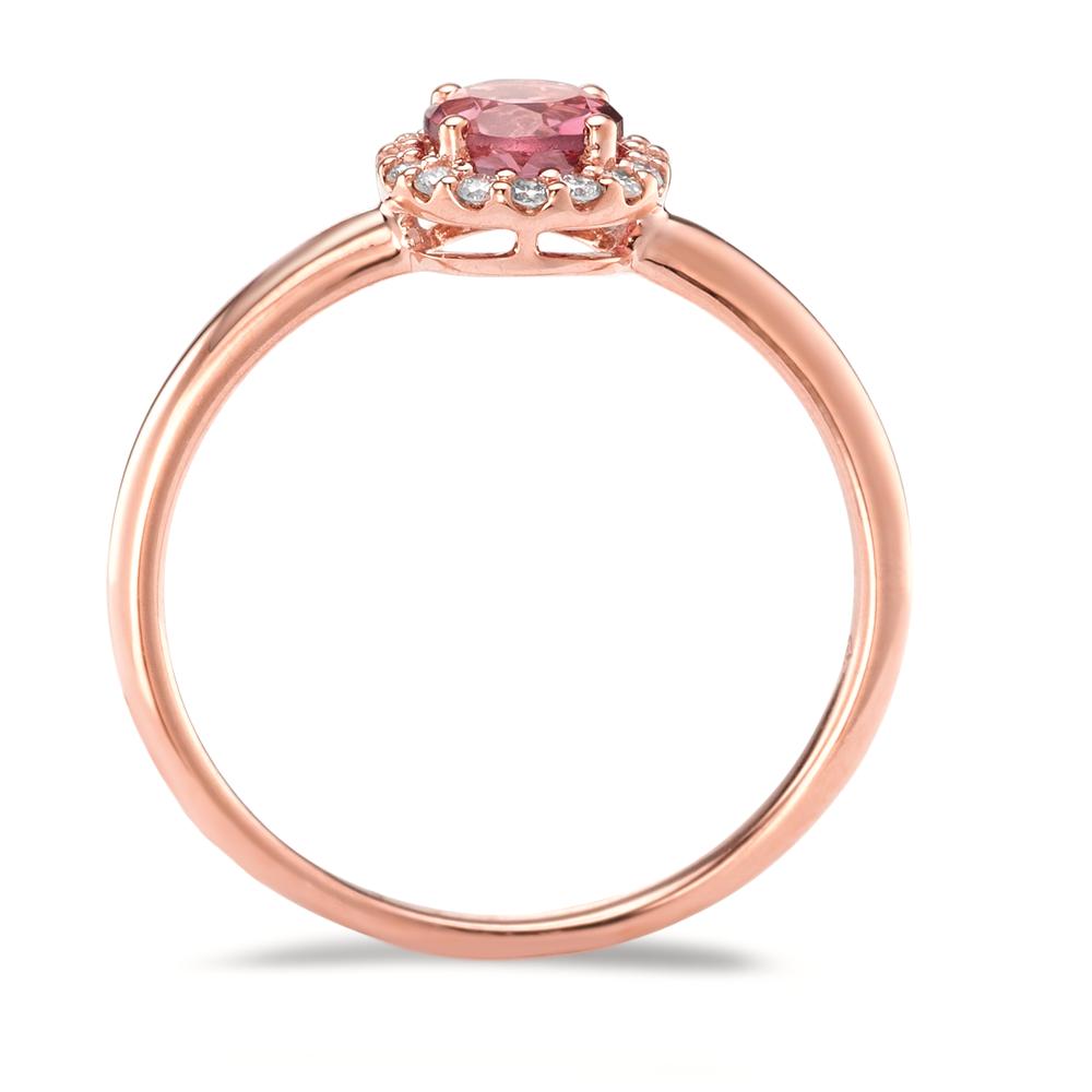 Ring 18k Red Gold Tourmaline, Diamond 0.11 ct, 16 Stones, brilliant, w-si