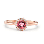 Ring 18k Red Gold Tourmaline, Diamond 0.11 ct, 16 Stones, brilliant, w-si