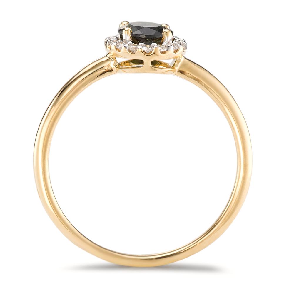 Ring 18k Yellow Gold Tourmaline, Diamond 0.11 ct, 16 Stones, brilliant, w-si