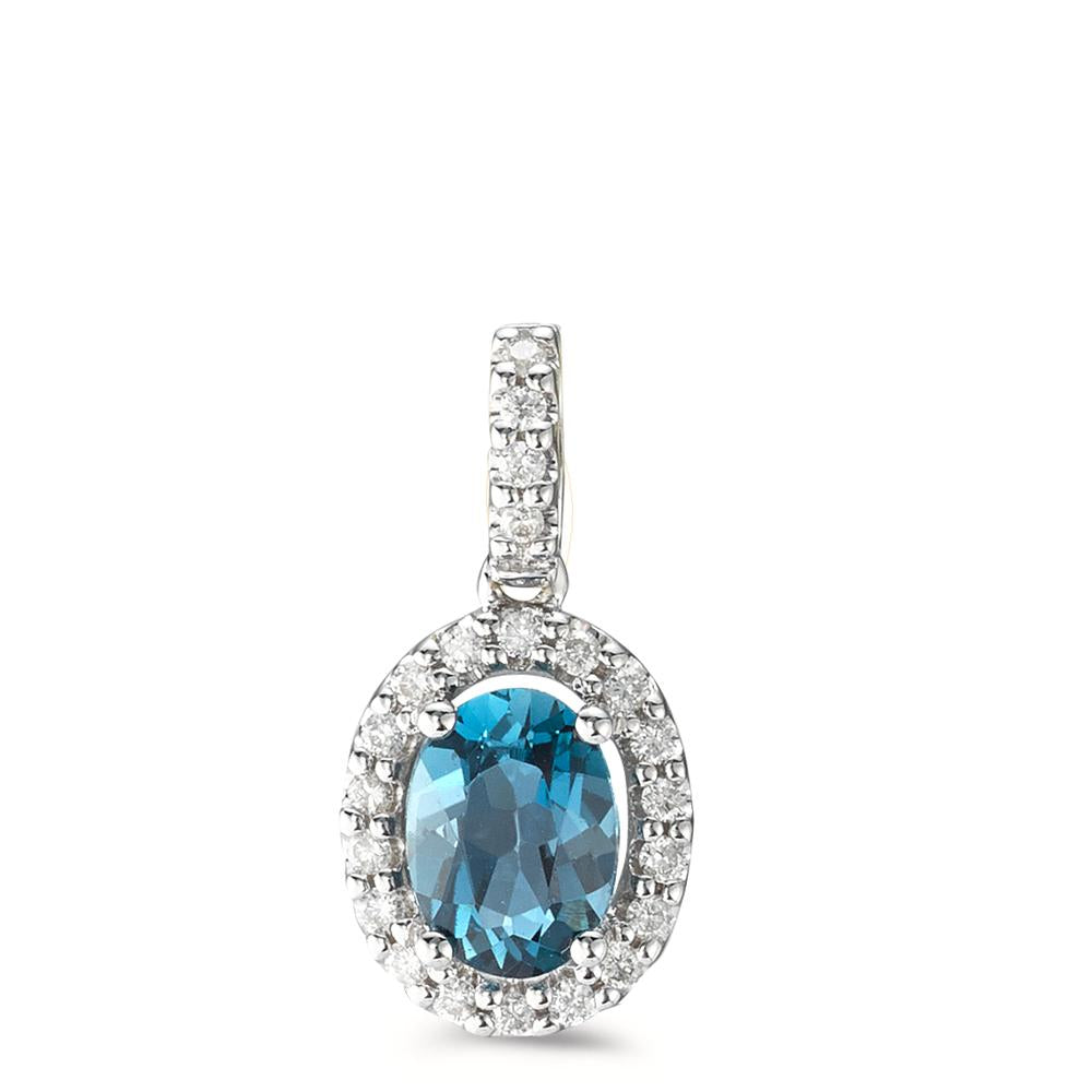 Pendant 18k White Gold London Blue Topaz Blue, oval, Diamond 0.15 ct, w-si