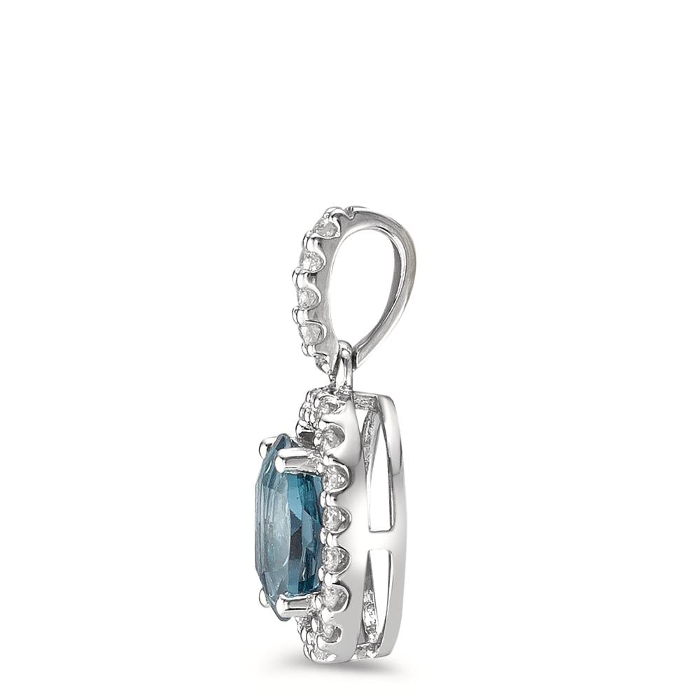 Pendant 18k White Gold London Blue Topaz Blue, oval, Diamond 0.15 ct, w-si