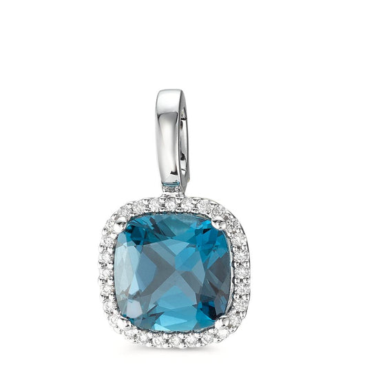 Pendant 18k White Gold London Blue Topaz w-si, Diamond 0.14 ct, 28 Stones, brilliant, w-si