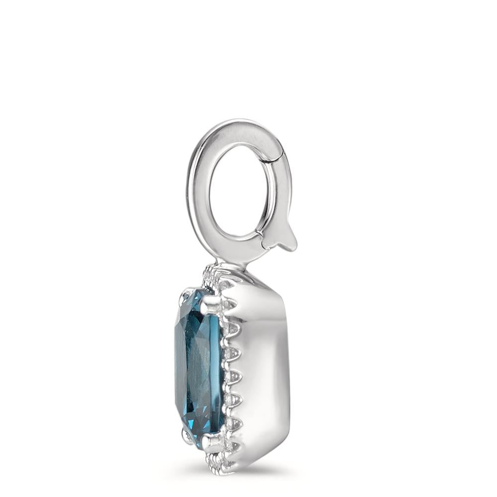 Pendant 18k White Gold London Blue Topaz w-si, Diamond 0.14 ct, 28 Stones, brilliant, w-si