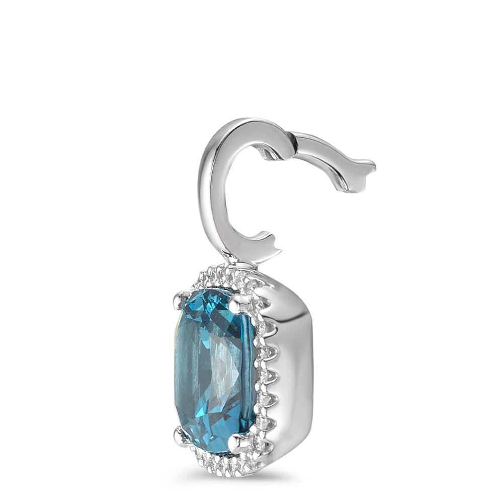 Pendant 18k White Gold London Blue Topaz w-si, Diamond 0.14 ct, 28 Stones, brilliant, w-si