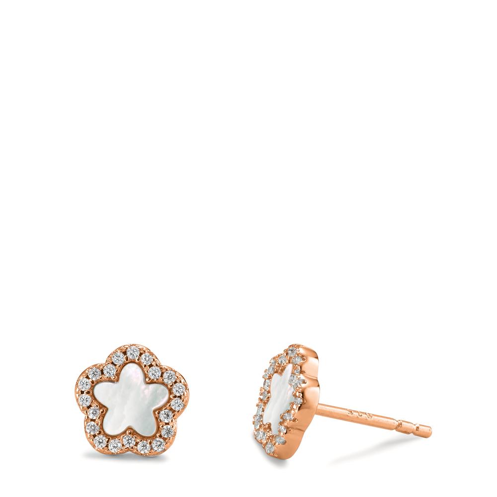 Stud earrings Silver Zirconia Rose Gold plated Mother of pearl White Flower Ø8 mm
