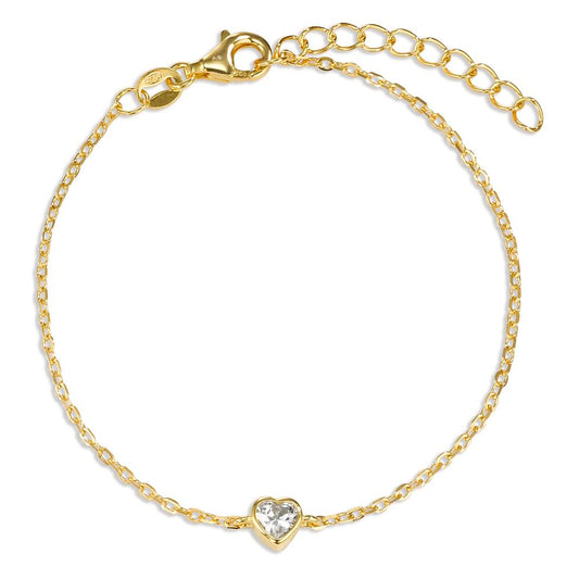 Bracelet Silver Zirconia Yellow Gold plated Heart 16-19 cm
