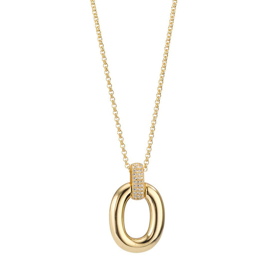 Necklace with pendant Silver Zirconia 33 Stones Yellow Gold plated 40-45 cm