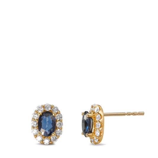 Stud earrings 18k Yellow Gold Sapphire 2 Stones, Diamond 0.44 ct, 24 Stones, brilliant, w-si
