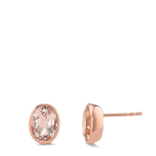 Stud earrings 18k Red Gold Morganite Champagne, 2 Stones, oval