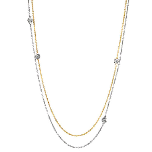 Necklace 18k White Gold, 18k Yellow Gold Diamond 0.16 ct, 5 Stones, w-si 42-45 cm