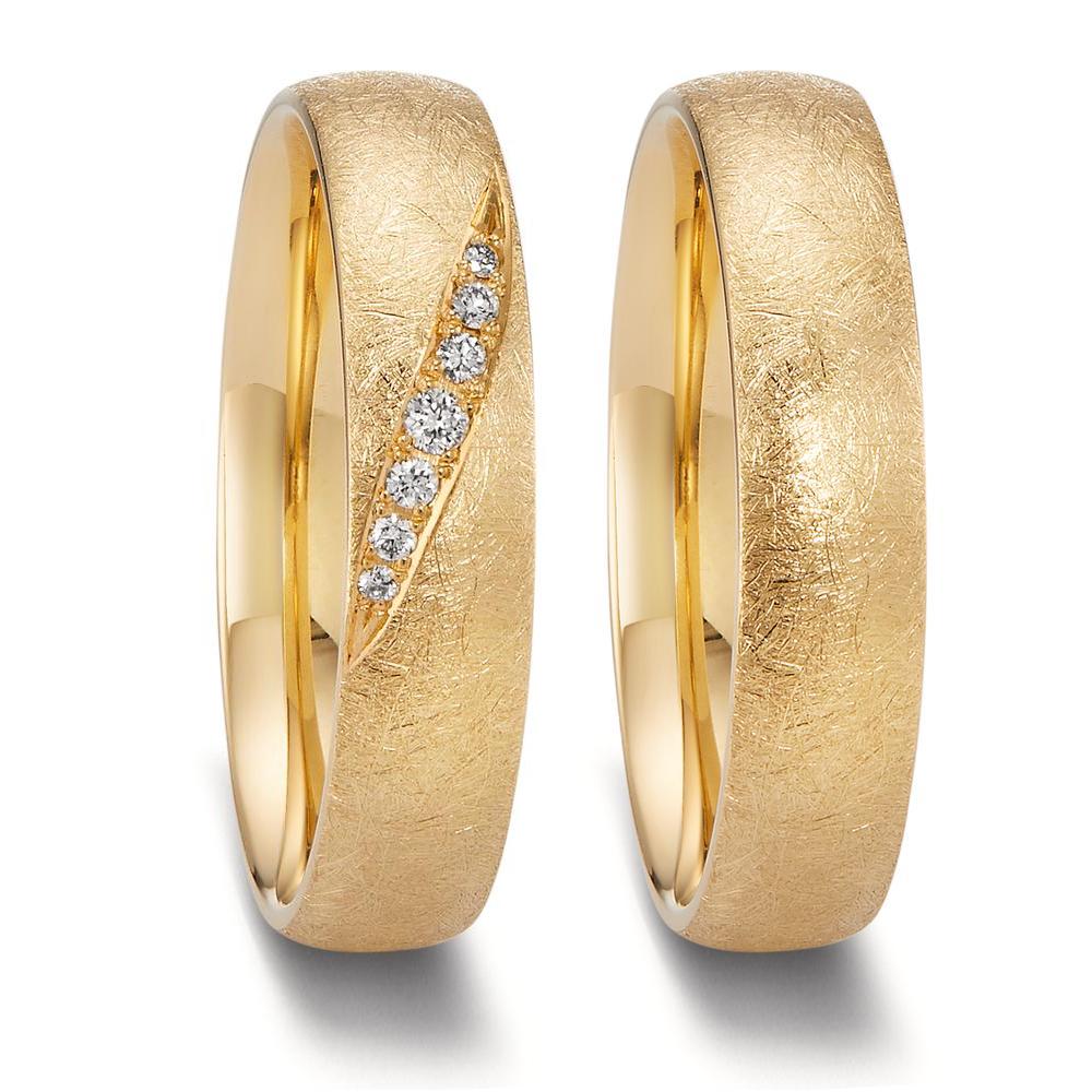 Wedding Ring 18k Yellow Gold Diamond 0.066 ct, 7 Stones, tw-vsi