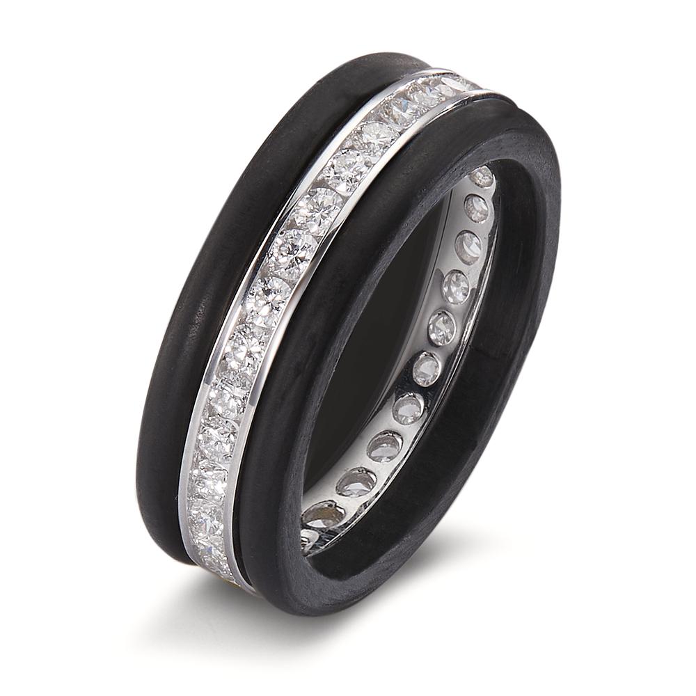 Ring 18k White Gold, Carbon Diamond 1 ct, 28 Stones, w-si
