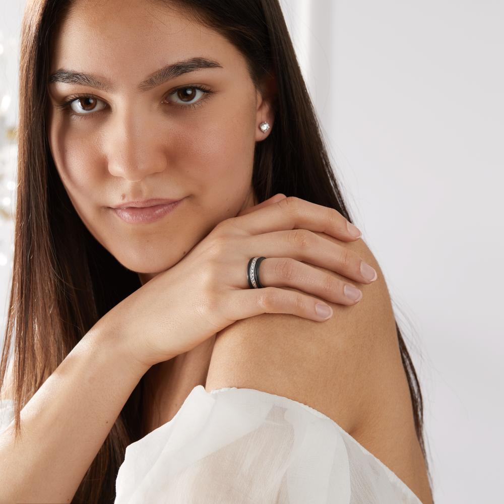 Ring 18k White Gold, Carbon Diamond 1 ct, 28 Stones, w-si