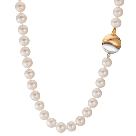 Necklace 18k Yellow Gold, 18k White Gold Freshwater pearl White, 7.5 mm 47 cm