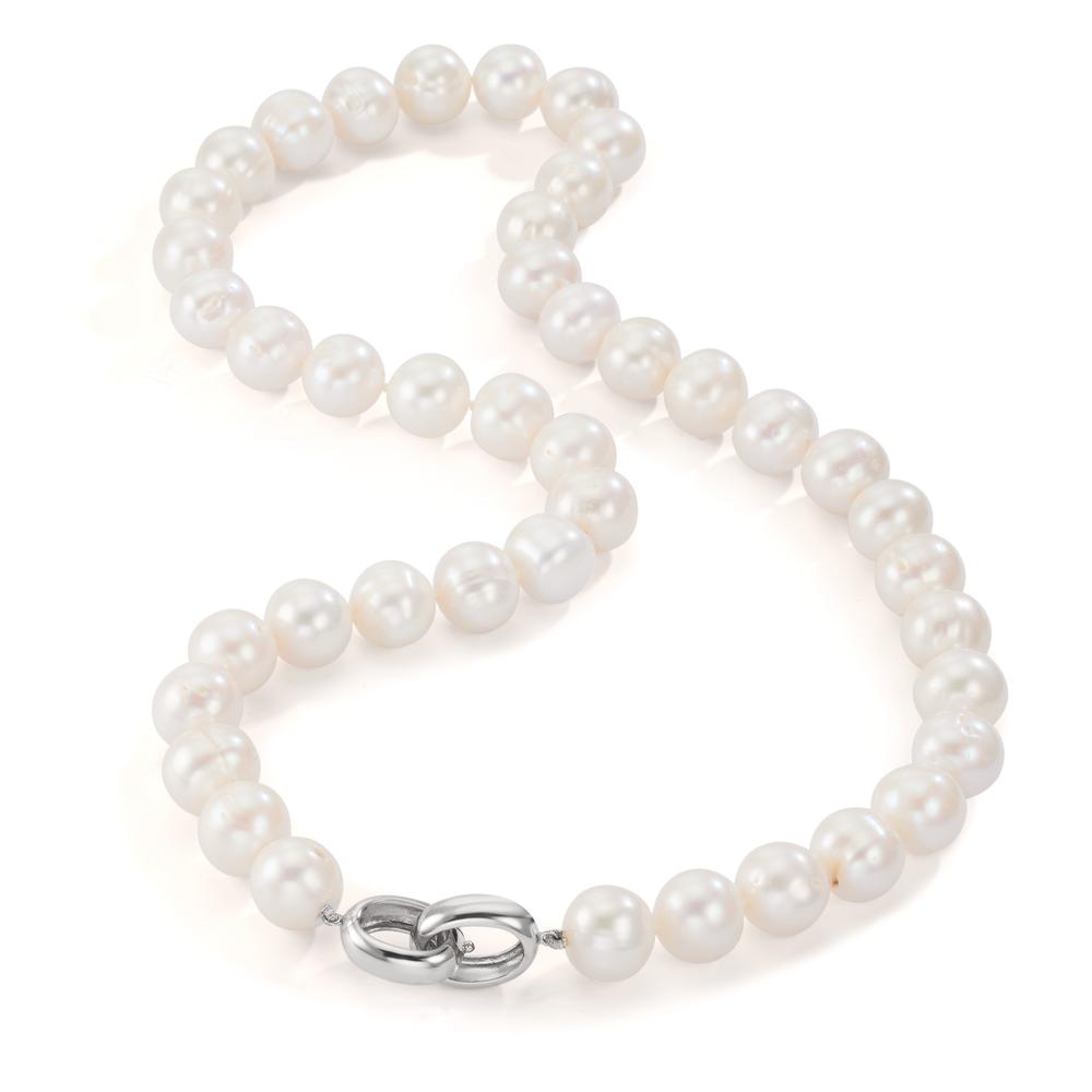 Necklace Silver Rhodium plated Freshwater pearl White, 12 mm 50 cm