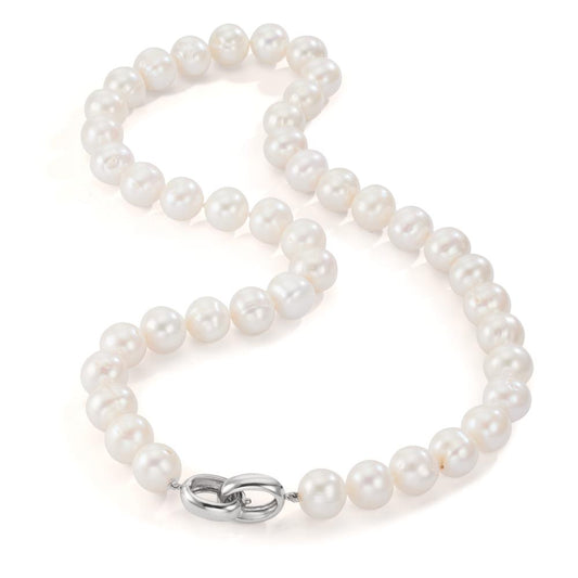 Necklace Silver Rhodium plated Freshwater pearl White, 12 mm 50 cm