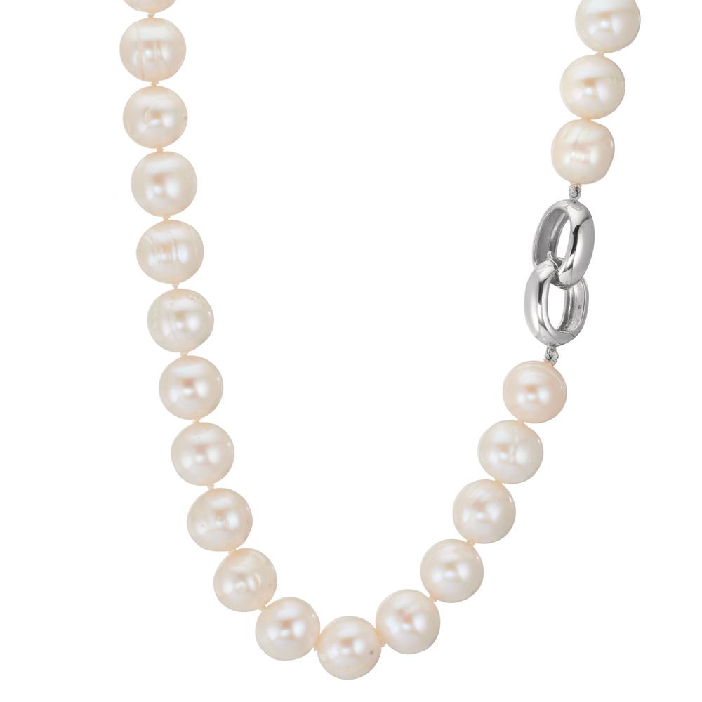 Necklace Silver Rhodium plated Freshwater pearl White, 12 mm 50 cm