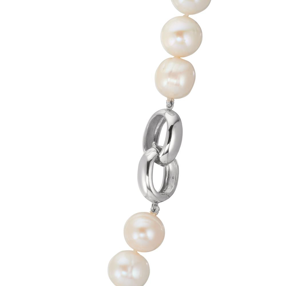Necklace Silver Rhodium plated Freshwater pearl White, 12 mm 50 cm