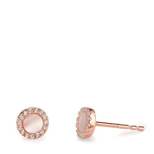 Stud earrings Silver Zirconia Rose Gold plated Mother of pearl White Ø6 mm