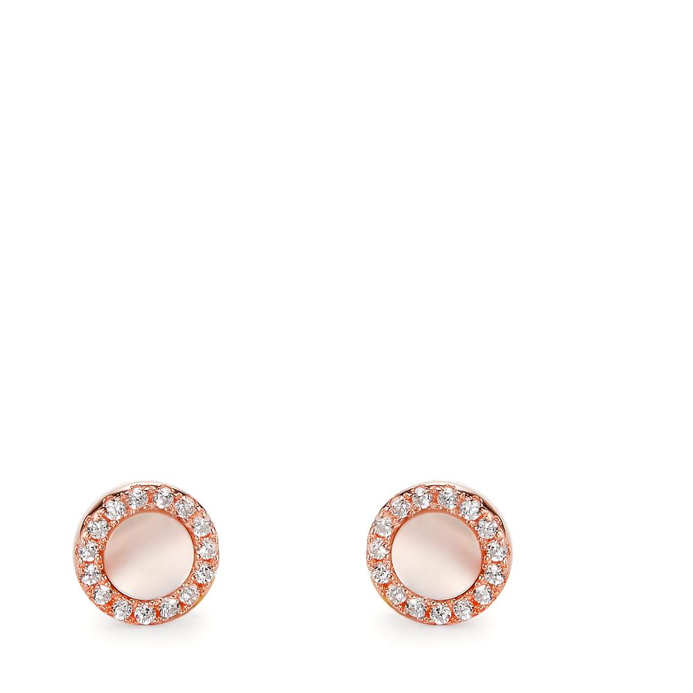 Stud earrings Silver Zirconia Rose Gold plated Mother of pearl White Ø6 mm