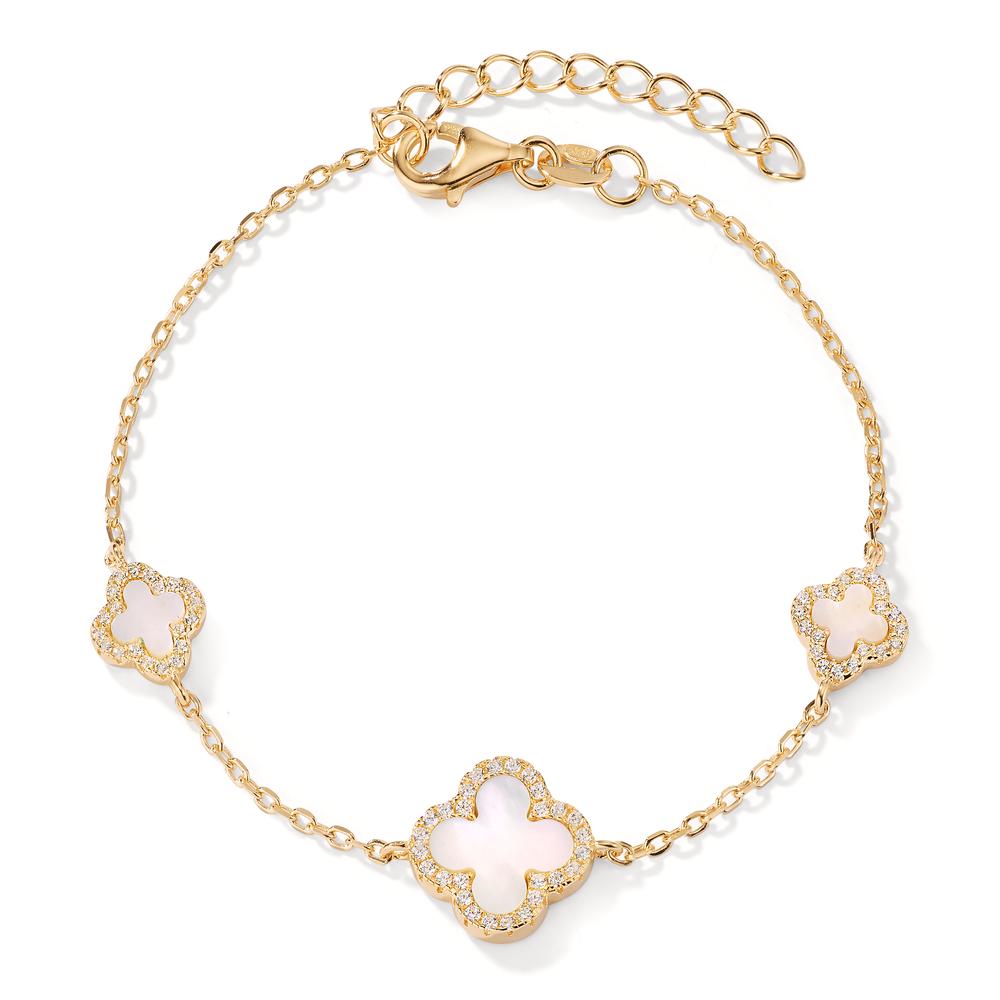 Bracelet Silver Zirconia Yellow Gold plated Mother of pearl White