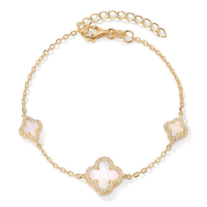 Bracelet Silver Zirconia Yellow Gold plated Mother of pearl White