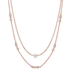 Necklace Silver Zirconia 10 Stones Rose Gold plated Shining pearls White, 5 mm 40-45 cm