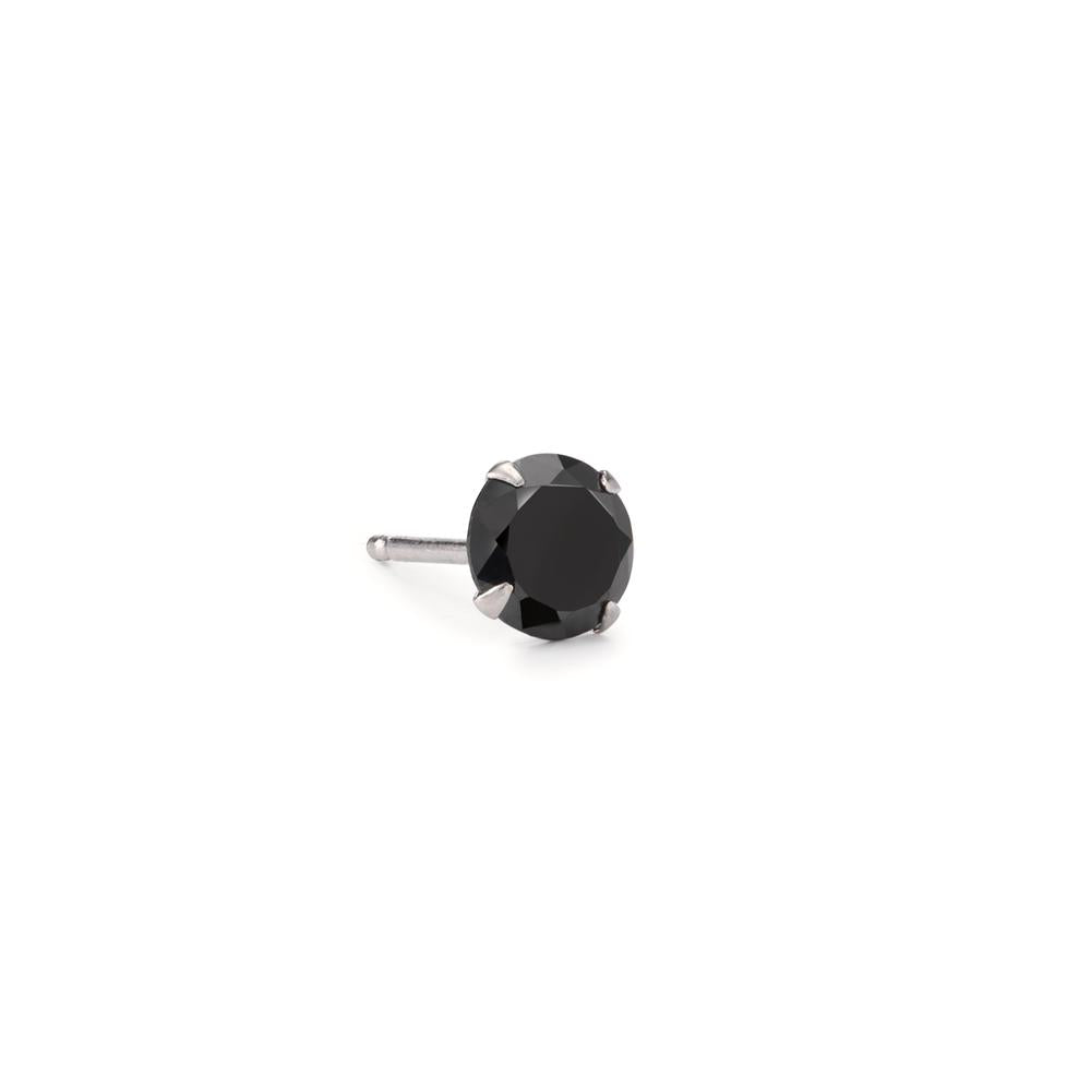Single stud earring Silver Zirconia Black Ø7 mm