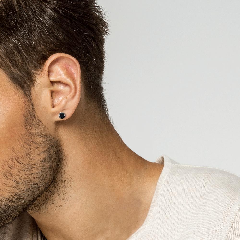 Single stud earring Silver Zirconia Black Ø7 mm