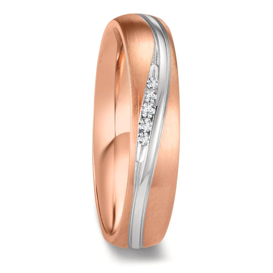Wedding Ring 18k White Gold, 18k Red Gold Diamond 0.036 ct, 5 Stones, w-si