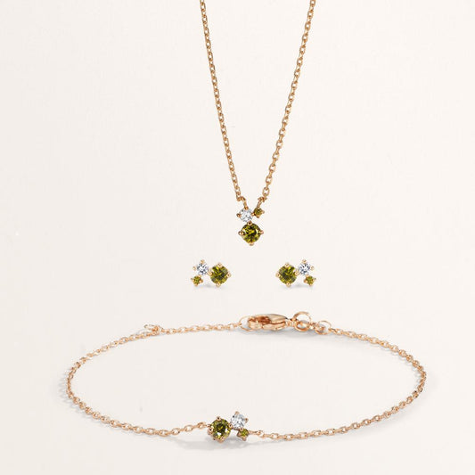 Necklace Bronze Zirconia Green, 3 Stones 40-45 cm