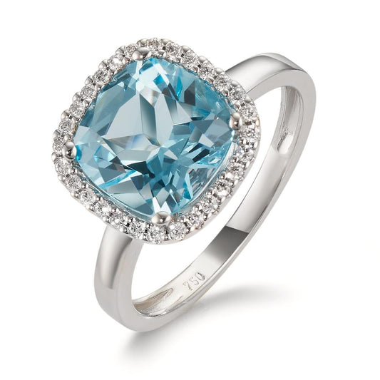Ring 18k White Gold Diamond 0.14 ct, w-si, Topaz Blue, 0.69 ct Ø12 mm
