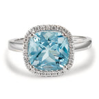 Ring 18k White Gold Diamond 0.14 ct, w-si, Topaz Blue, 0.69 ct Ø12 mm
