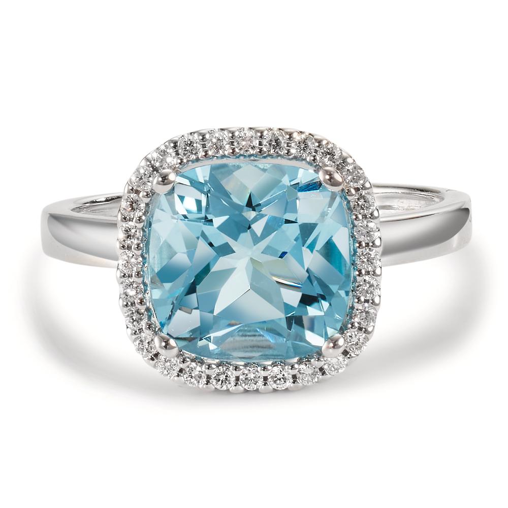 Ring 18k White Gold Diamond 0.14 ct, w-si, Topaz Blue, 0.69 ct Ø12 mm