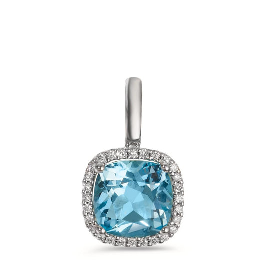 Pendant 18k White Gold Diamond 0.14 ct, w-si, Topaz Blue, 0.69 ct Ø11.5 mm