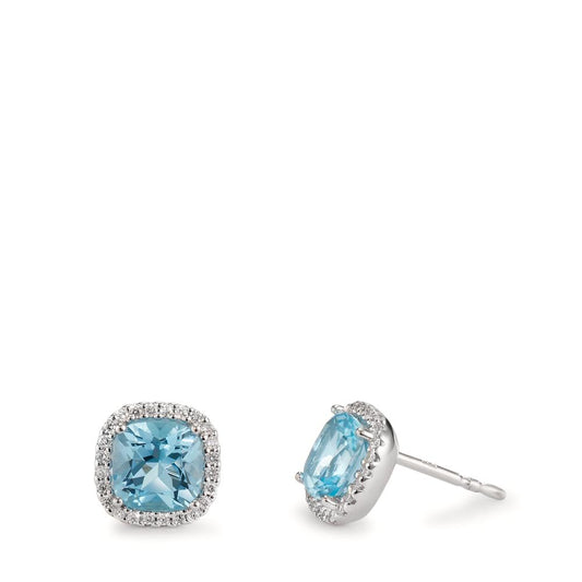 Stud earrings 18k White Gold Diamond 0.18 ct, w-si, Topaz Blue, 0.40 ct Ø8.5 mm