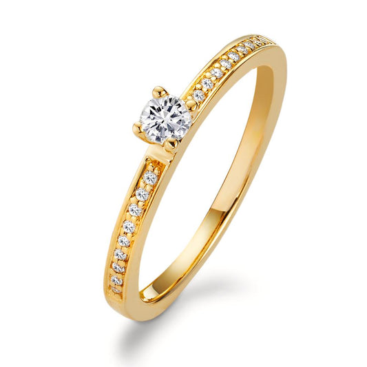 Solitaire ring 18k Yellow Gold Diamond White, 0.20 ct, 19 Stones, brilliant, w-si Ø3 mm