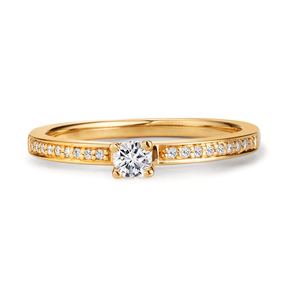 Solitaire ring 18k Yellow Gold Diamond White, 0.20 ct, 19 Stones, brilliant, w-si Ø3 mm
