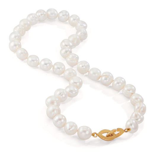 Necklace Silver Yellow Gold plated Freshwater pearl, 11 mm 46 cm