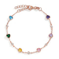 Bracelet Silver Zirconia Colorful, 11 Stones Rose Gold plated Heart
